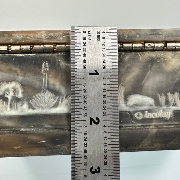 Vintage Incolay Stone Jewelry Box Hunting Dog Scene Pointer - Picture 16 of 16